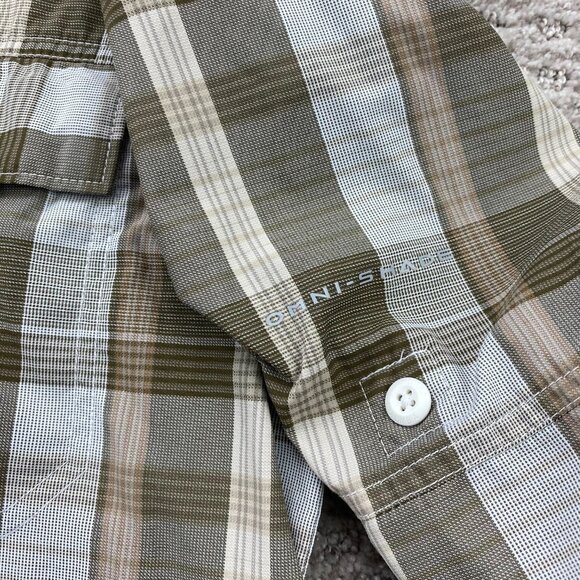 Columbia Omni-Shade Shirt Men Medium M Brown Green Plaid Button Up Long Sleeve - Picture 5 of 10